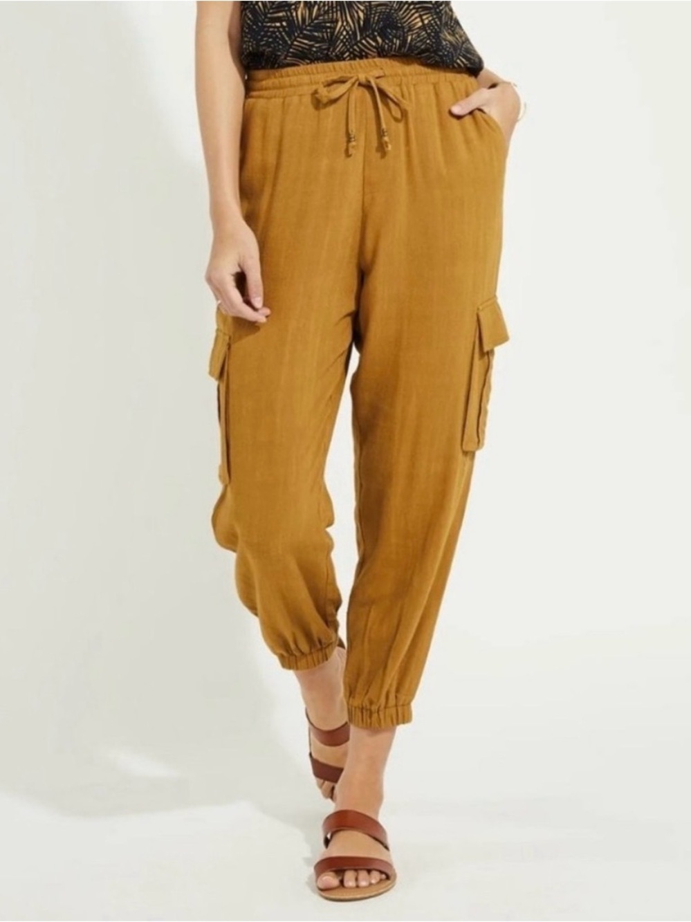 EUC Gentle Fawn Ashton Linen-Blend Joggers with drawstring waist. Gold/mustard.